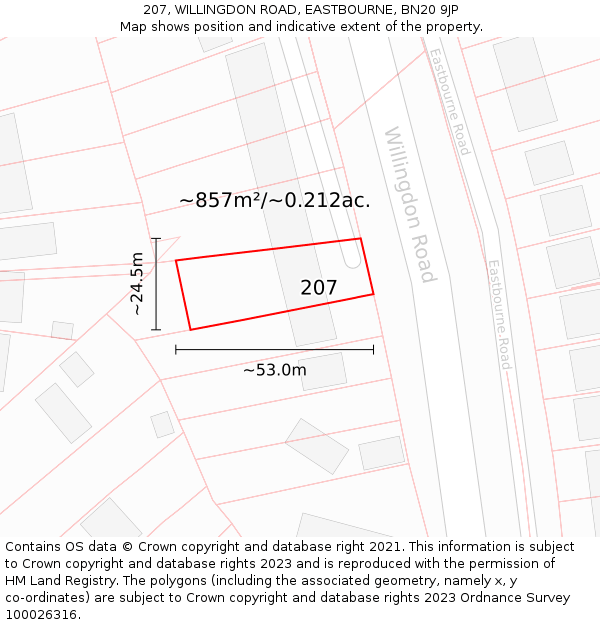 207, WILLINGDON ROAD, EASTBOURNE, BN20 9JP: Plot and title map