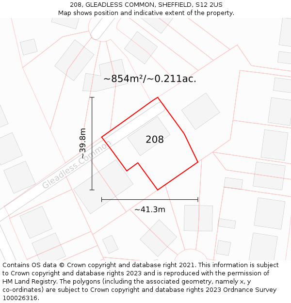 208, GLEADLESS COMMON, SHEFFIELD, S12 2US: Plot and title map