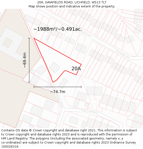 20A, GAIAFIELDS ROAD, LICHFIELD, WS13 7LT: Plot and title map