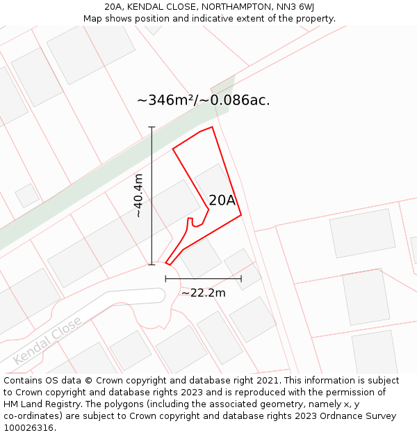 20A, KENDAL CLOSE, NORTHAMPTON, NN3 6WJ: Plot and title map