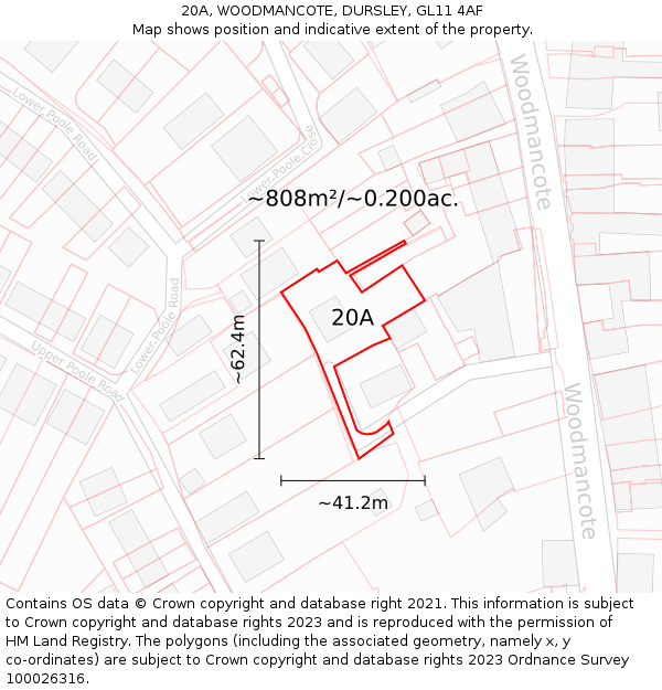 20A, WOODMANCOTE, DURSLEY, GL11 4AF: Plot and title map