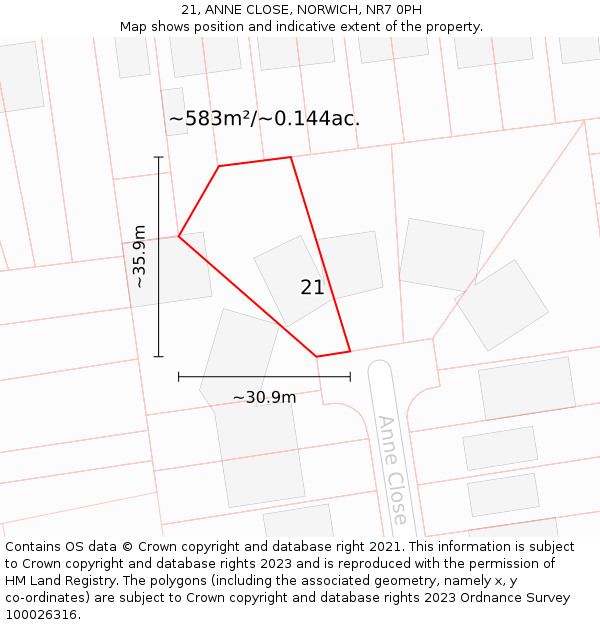 21, ANNE CLOSE, NORWICH, NR7 0PH: Plot and title map