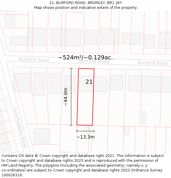 21, BURFORD ROAD, BROMLEY, BR1 2EY: Plot and title map