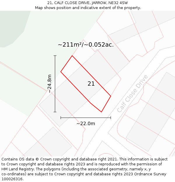 21, CALF CLOSE DRIVE, JARROW, NE32 4SW: Plot and title map