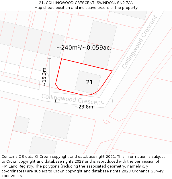 21, COLLINGWOOD CRESCENT, SWINDON, SN2 7AN: Plot and title map