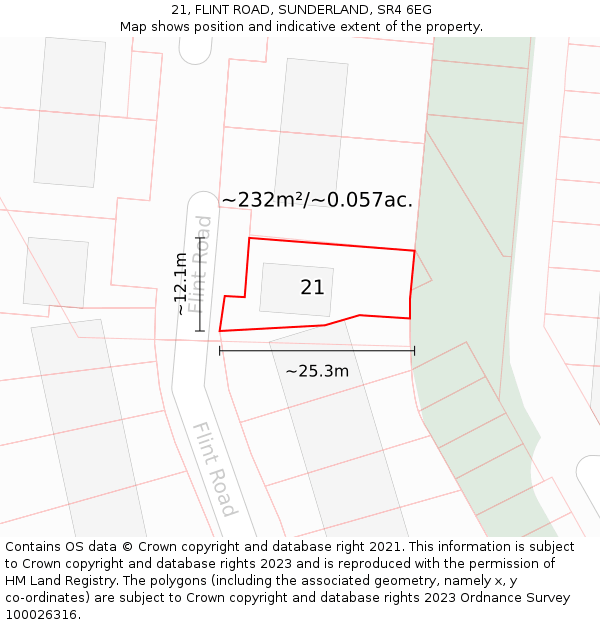 21, FLINT ROAD, SUNDERLAND, SR4 6EG: Plot and title map