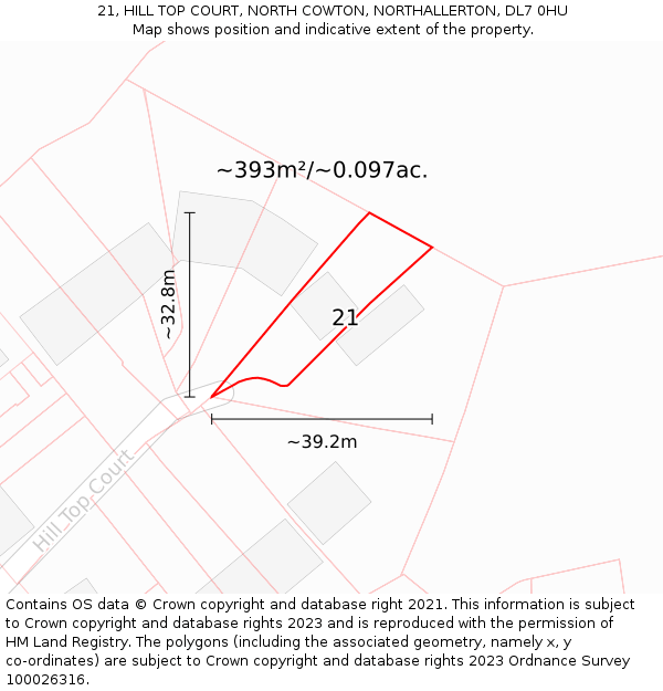 21, HILL TOP COURT, NORTH COWTON, NORTHALLERTON, DL7 0HU: Plot and title map