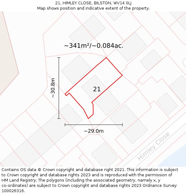 21, HIMLEY CLOSE, BILSTON, WV14 0LJ: Plot and title map