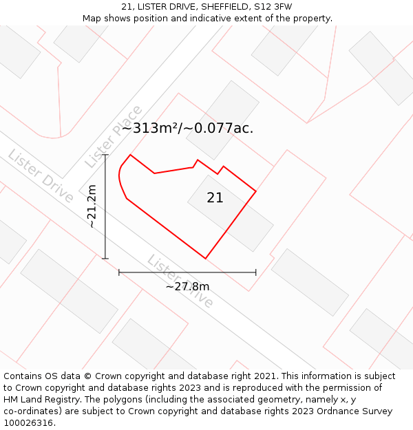 21, LISTER DRIVE, SHEFFIELD, S12 3FW: Plot and title map