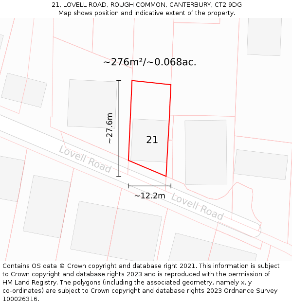 21, LOVELL ROAD, ROUGH COMMON, CANTERBURY, CT2 9DG: Plot and title map