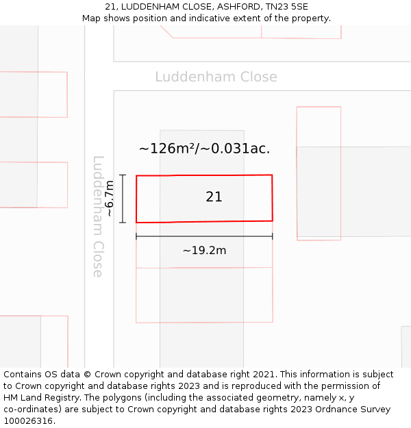 21, LUDDENHAM CLOSE, ASHFORD, TN23 5SE: Plot and title map