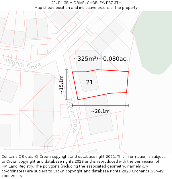 21, PILGRIM DRIVE, CHORLEY, PR7 3TH: Plot and title map