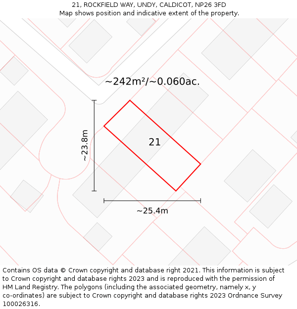 21, ROCKFIELD WAY, UNDY, CALDICOT, NP26 3FD: Plot and title map