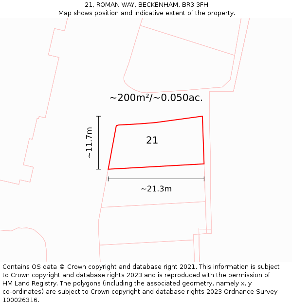 21, ROMAN WAY, BECKENHAM, BR3 3FH: Plot and title map