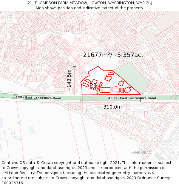 21, THOMPSON FARM MEADOW, LOWTON, WARRINGTON, WA3 2UJ: Plot and title map