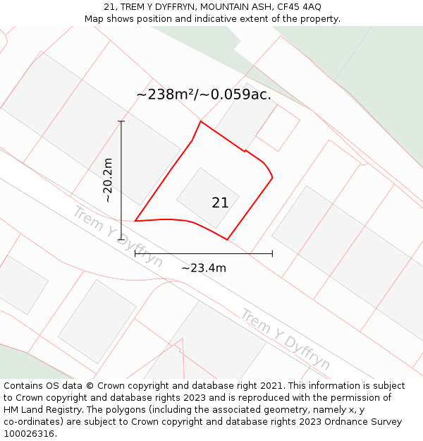 21, TREM Y DYFFRYN, MOUNTAIN ASH, CF45 4AQ: Plot and title map