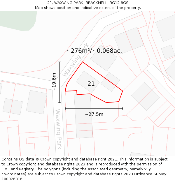 21, WAXWING PARK, BRACKNELL, RG12 8GS: Plot and title map