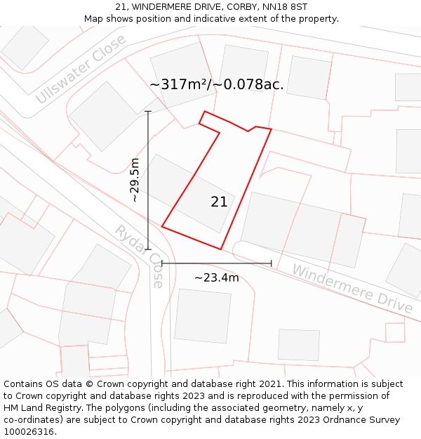 21, WINDERMERE DRIVE, CORBY, NN18 8ST: Plot and title map