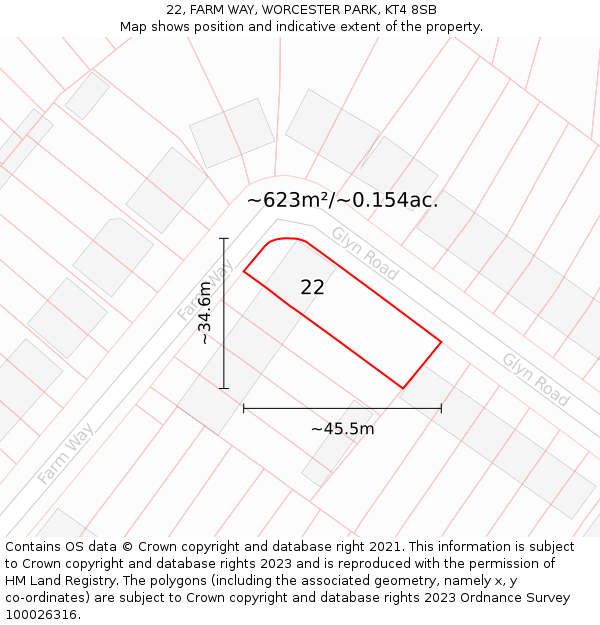 22, FARM WAY, WORCESTER PARK, KT4 8SB: Plot and title map