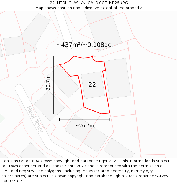 22, HEOL GLASLYN, CALDICOT, NP26 4PG: Plot and title map