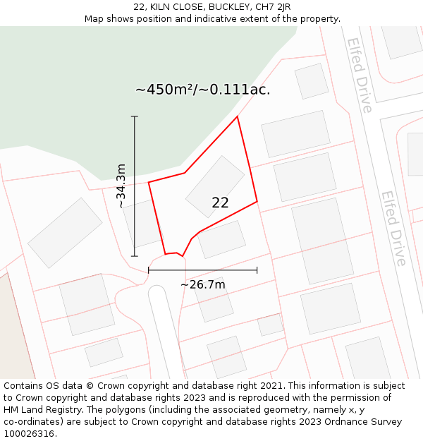 22, KILN CLOSE, BUCKLEY, CH7 2JR: Plot and title map