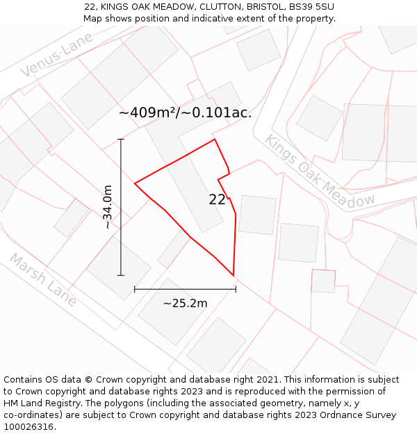 22, KINGS OAK MEADOW, CLUTTON, BRISTOL, BS39 5SU: Plot and title map