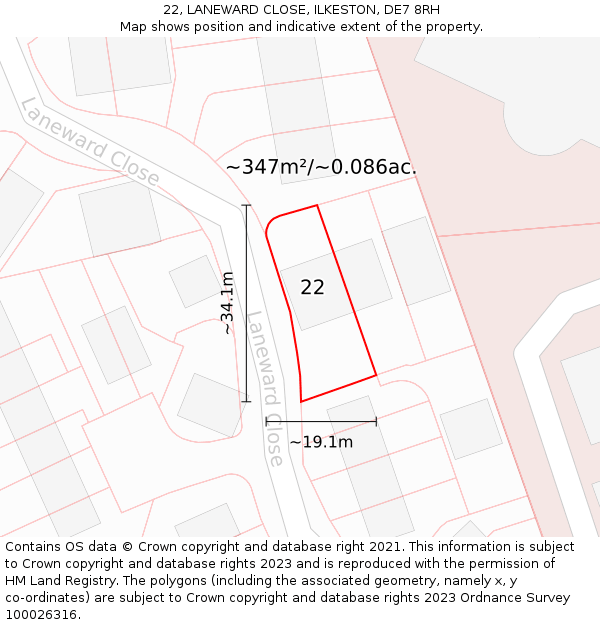 22, LANEWARD CLOSE, ILKESTON, DE7 8RH: Plot and title map