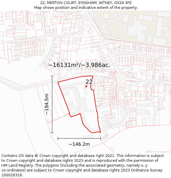 22, MERTON COURT, EYNSHAM, WITNEY, OX29 4FE: Plot and title map