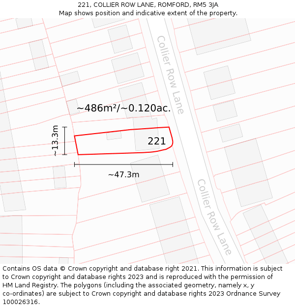 221, COLLIER ROW LANE, ROMFORD, RM5 3JA: Plot and title map