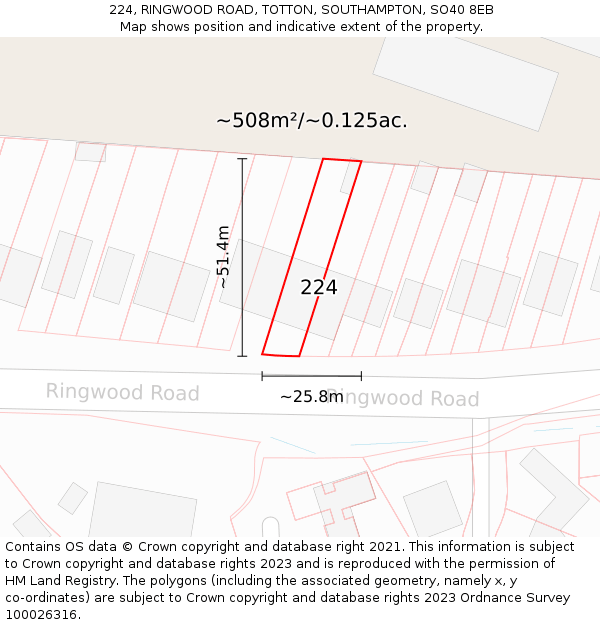 224, RINGWOOD ROAD, TOTTON, SOUTHAMPTON, SO40 8EB: Plot and title map