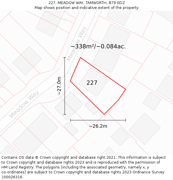 227, MEADOW WAY, TAMWORTH, B79 0DZ: Plot and title map