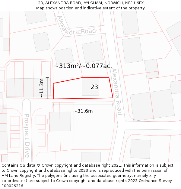 23, ALEXANDRA ROAD, AYLSHAM, NORWICH, NR11 6FX: Plot and title map