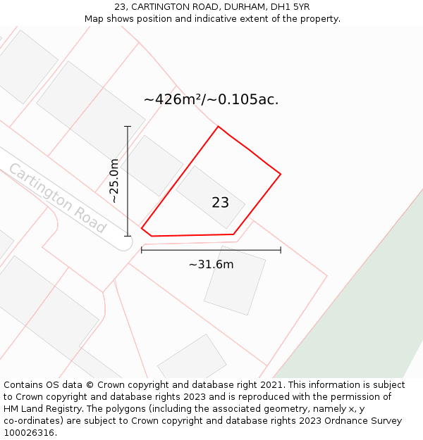 23, CARTINGTON ROAD, DURHAM, DH1 5YR: Plot and title map