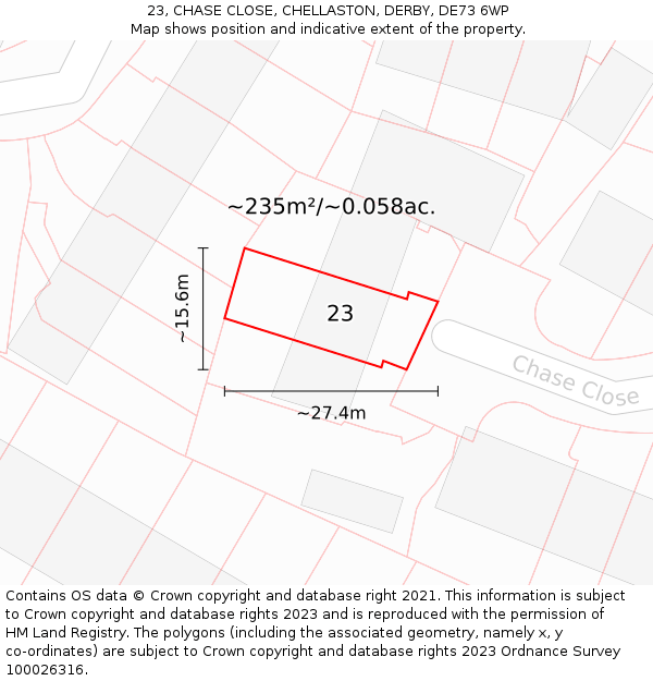 23, CHASE CLOSE, CHELLASTON, DERBY, DE73 6WP: Plot and title map