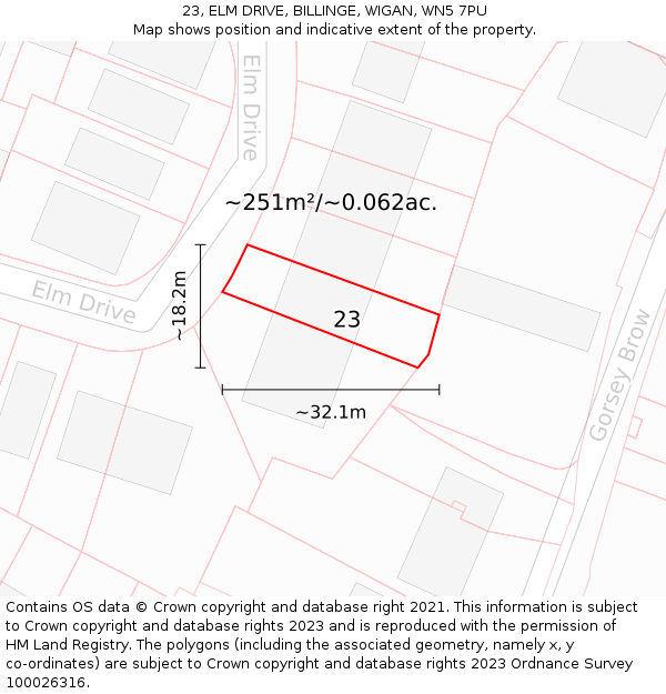 23, ELM DRIVE, BILLINGE, WIGAN, WN5 7PU: Plot and title map