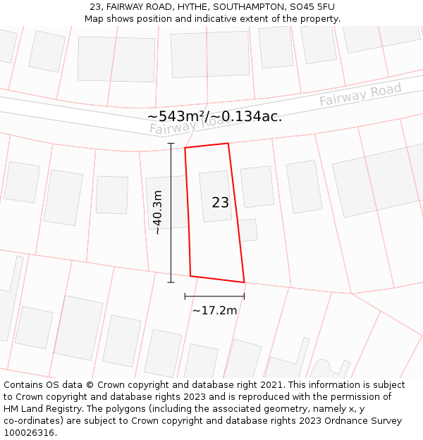 23, FAIRWAY ROAD, HYTHE, SOUTHAMPTON, SO45 5FU: Plot and title map