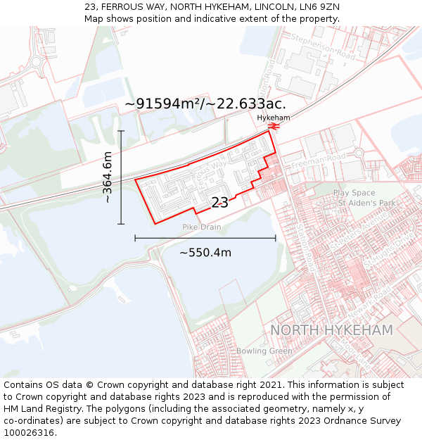 23, FERROUS WAY, NORTH HYKEHAM, LINCOLN, LN6 9ZN: Plot and title map