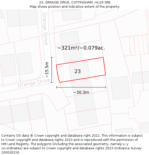 23, GRANGE DRIVE, COTTINGHAM, HU16 5RE: Plot and title map