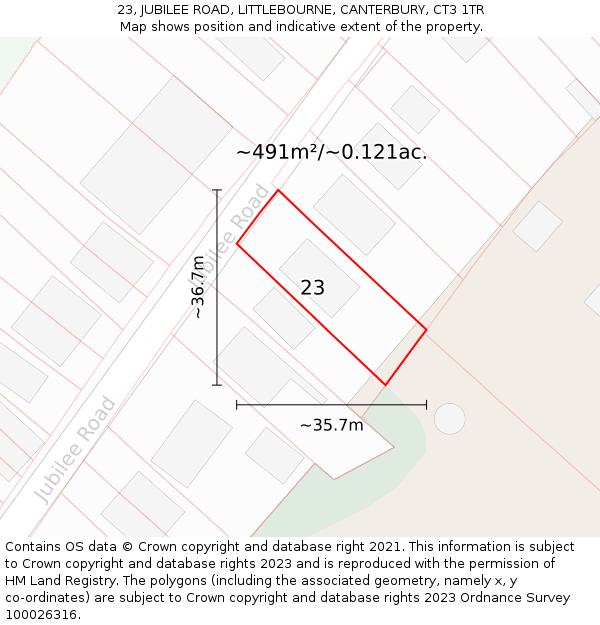 23, JUBILEE ROAD, LITTLEBOURNE, CANTERBURY, CT3 1TR: Plot and title map