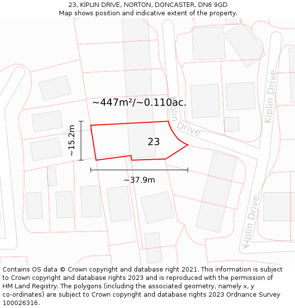 23, KIPLIN DRIVE, NORTON, DONCASTER, DN6 9GD: Plot and title map