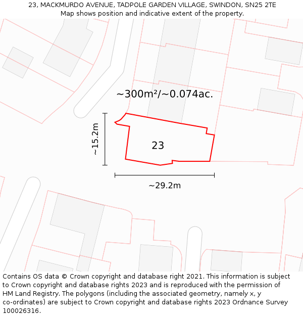 23, MACKMURDO AVENUE, TADPOLE GARDEN VILLAGE, SWINDON, SN25 2TE: Plot and title map