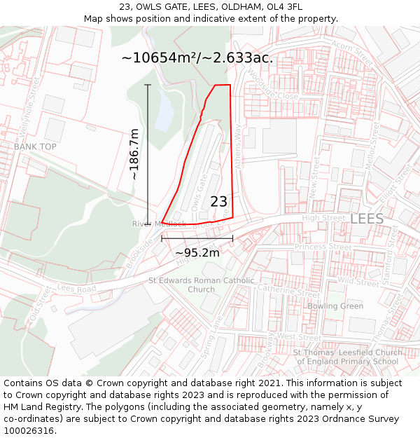 23, OWLS GATE, LEES, OLDHAM, OL4 3FL: Plot and title map