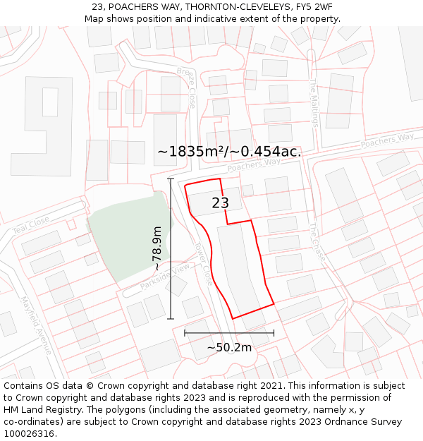 23, POACHERS WAY, THORNTON-CLEVELEYS, FY5 2WF: Plot and title map