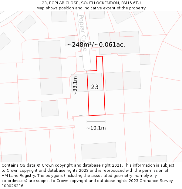 23, POPLAR CLOSE, SOUTH OCKENDON, RM15 6TU: Plot and title map