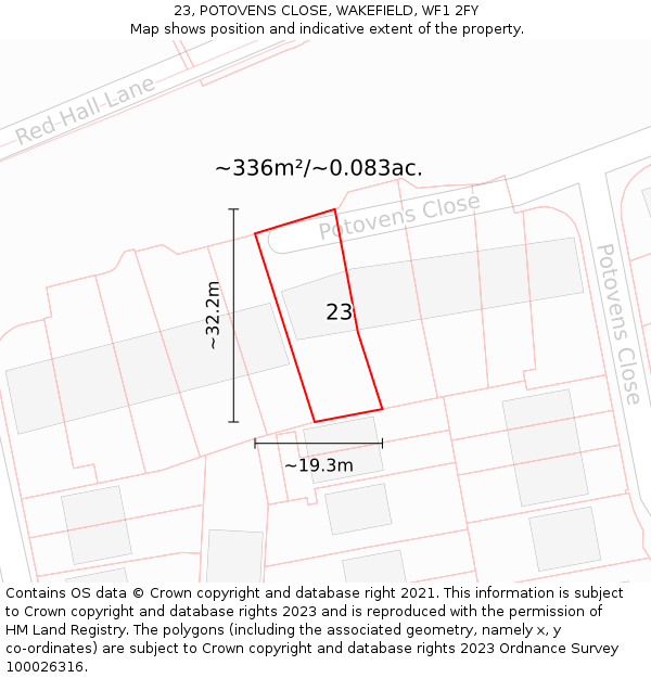 23, POTOVENS CLOSE, WAKEFIELD, WF1 2FY: Plot and title map