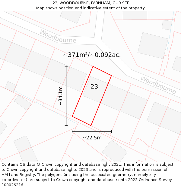 23, WOODBOURNE, FARNHAM, GU9 9EF: Plot and title map