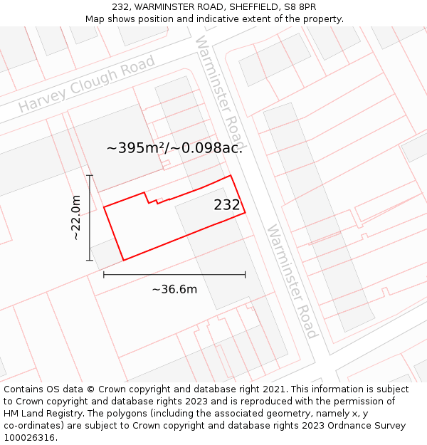 232, WARMINSTER ROAD, SHEFFIELD, S8 8PR: Plot and title map