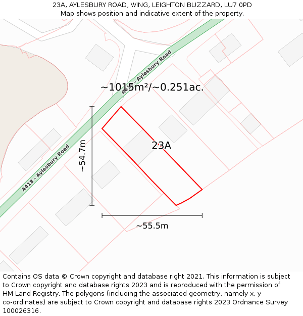 23A, AYLESBURY ROAD, WING, LEIGHTON BUZZARD, LU7 0PD: Plot and title map