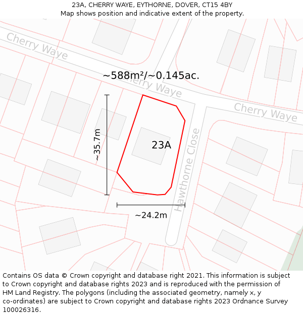23A, CHERRY WAYE, EYTHORNE, DOVER, CT15 4BY: Plot and title map