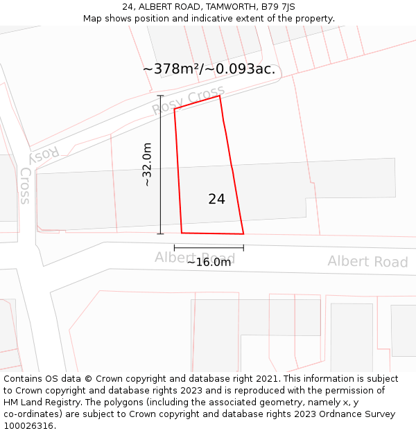 24, ALBERT ROAD, TAMWORTH, B79 7JS: Plot and title map